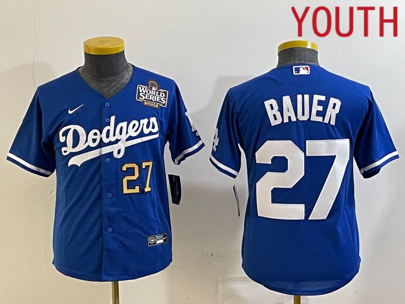 Youth Los Angeles Dodgers #27 Bauer Blue Game 2024 Nike MLB Jersey style 4